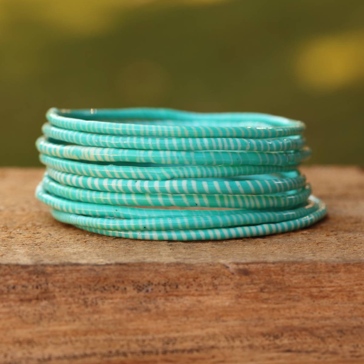 NewCharms 10 Teal and White Recycled Flip Flop Bracelets Hand Made in Africa