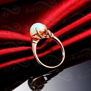 Kardy Vintage Genuine Opal Gemstone Engagement Oval Wedding Diamond Band Ring Anniversary Solid 14K Rose Gold for Women