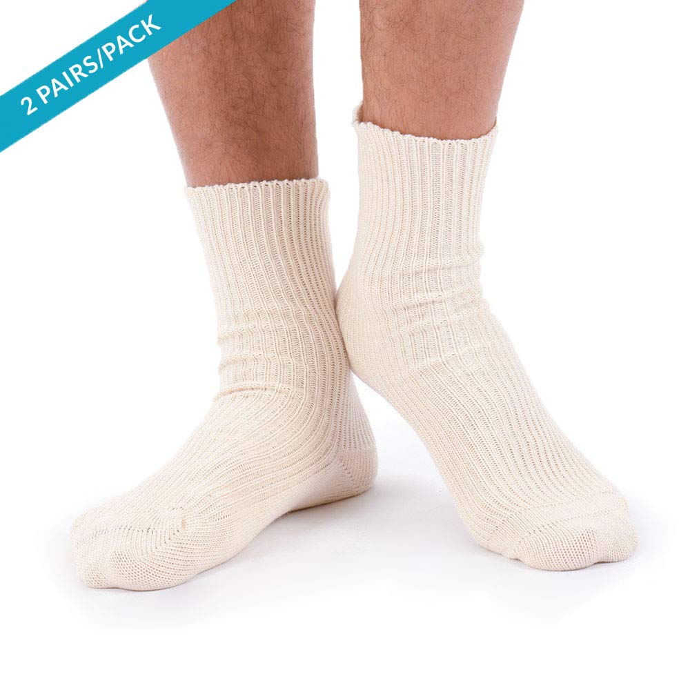 Cottonique Spandex-Free Elite Elastic-free Socks made from 100% Organic Cotton, Natural, Large