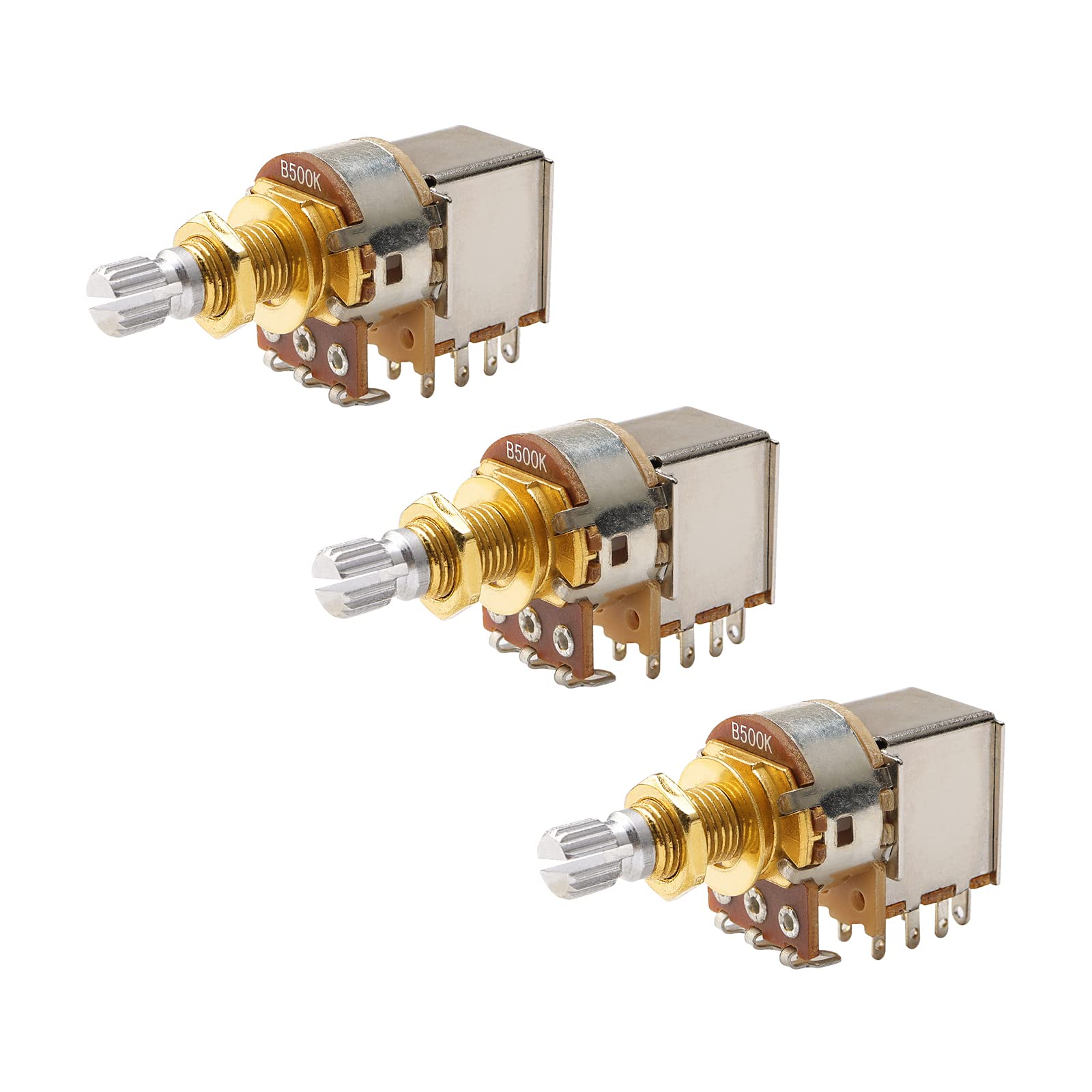 Gold Guitar Bass Push Pull Potentionmeter, B500k with Control Pot Potentiometer, Volume Tone Shaft Switch Pots (Pack of 3)