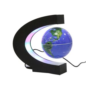 Senders Floating Globe with LED Lights C Shape Magnetic Levitation Floating Globe World Map for Desk Decoration (Dark Blue)