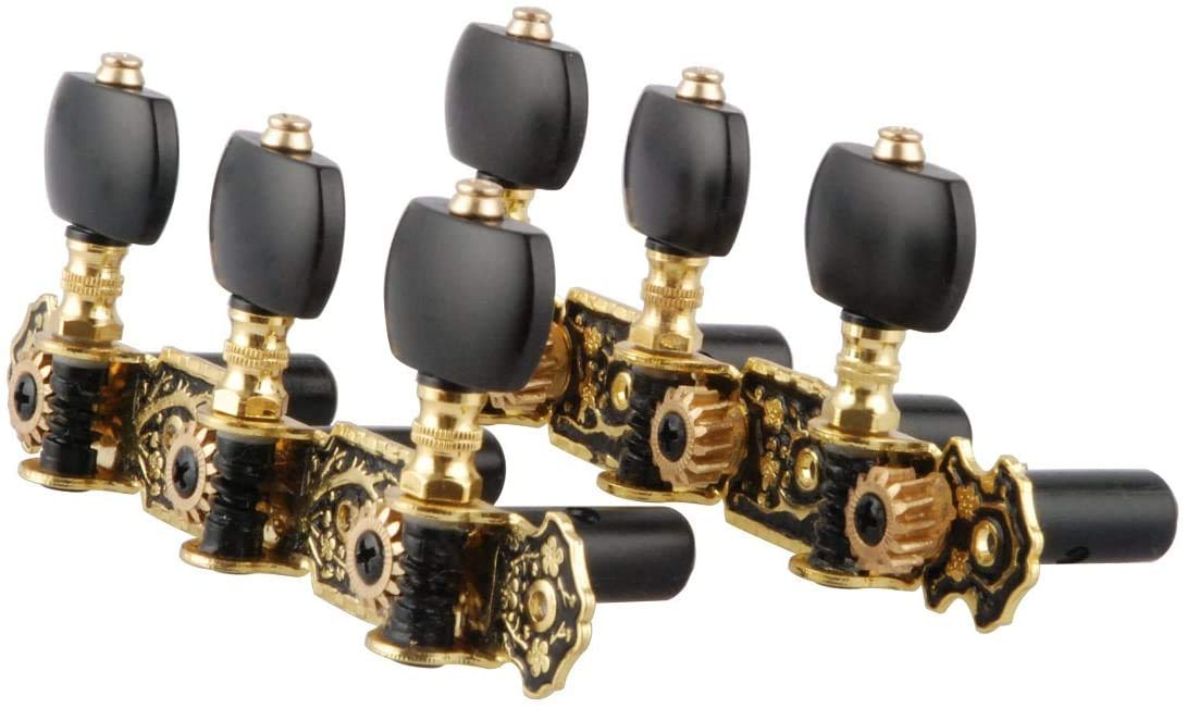 Mr.Power Guitar Tuners Machine Heads 3+3 Set Tuning Keys String Pegs for Classical Guitar (Short Black, Black Button)