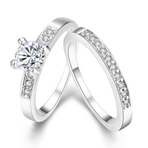 Women's Pretty 18K White Gold Plated Solitaire Wedding Bands TIVANI Collection Jewelry Rings,9