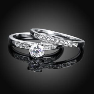 Women's Pretty 18K White Gold Plated Solitaire Wedding Bands TIVANI Collection Jewelry Rings,9