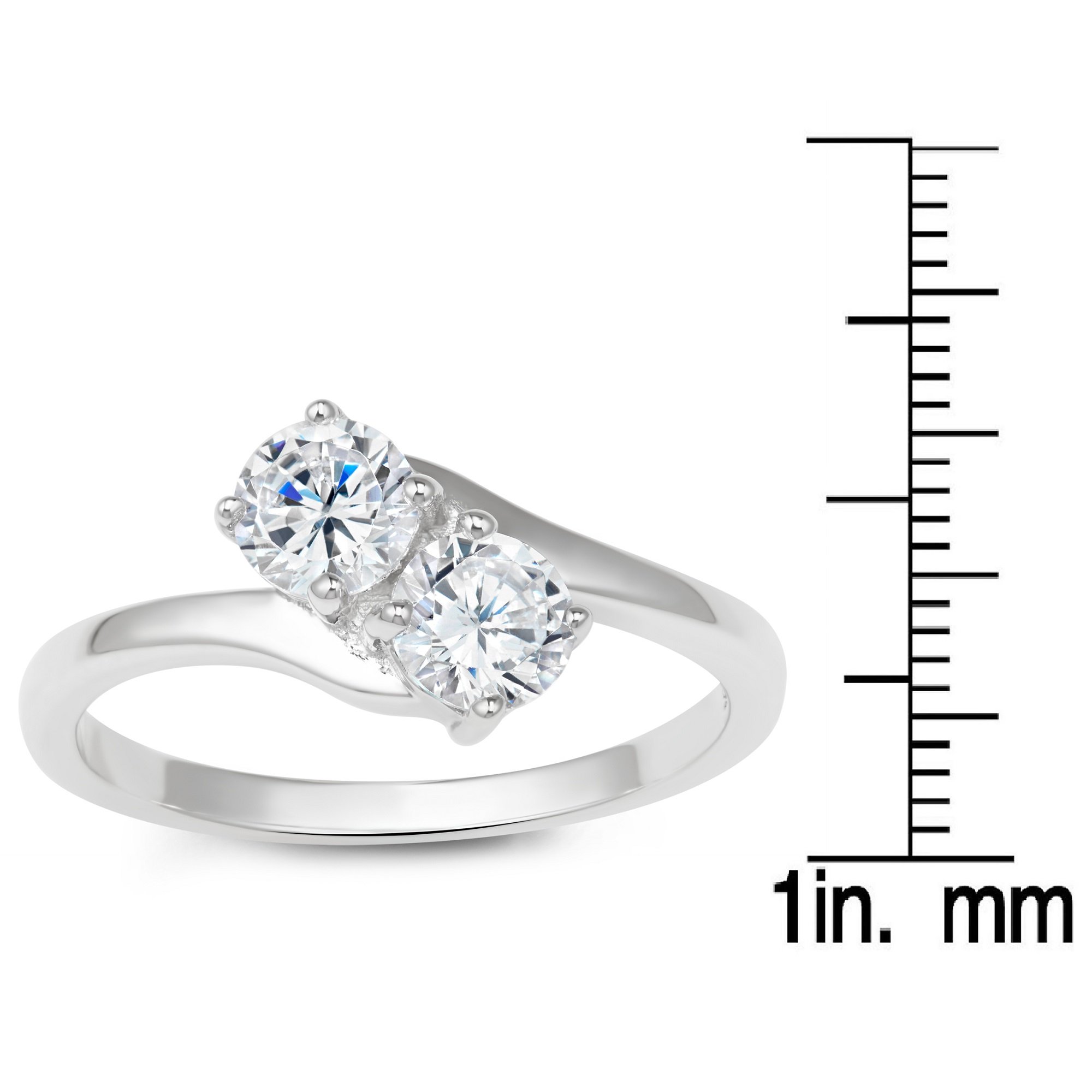 Sterling Silver Two-Stone by-your-side CZ Engagement Ring (Size 7)