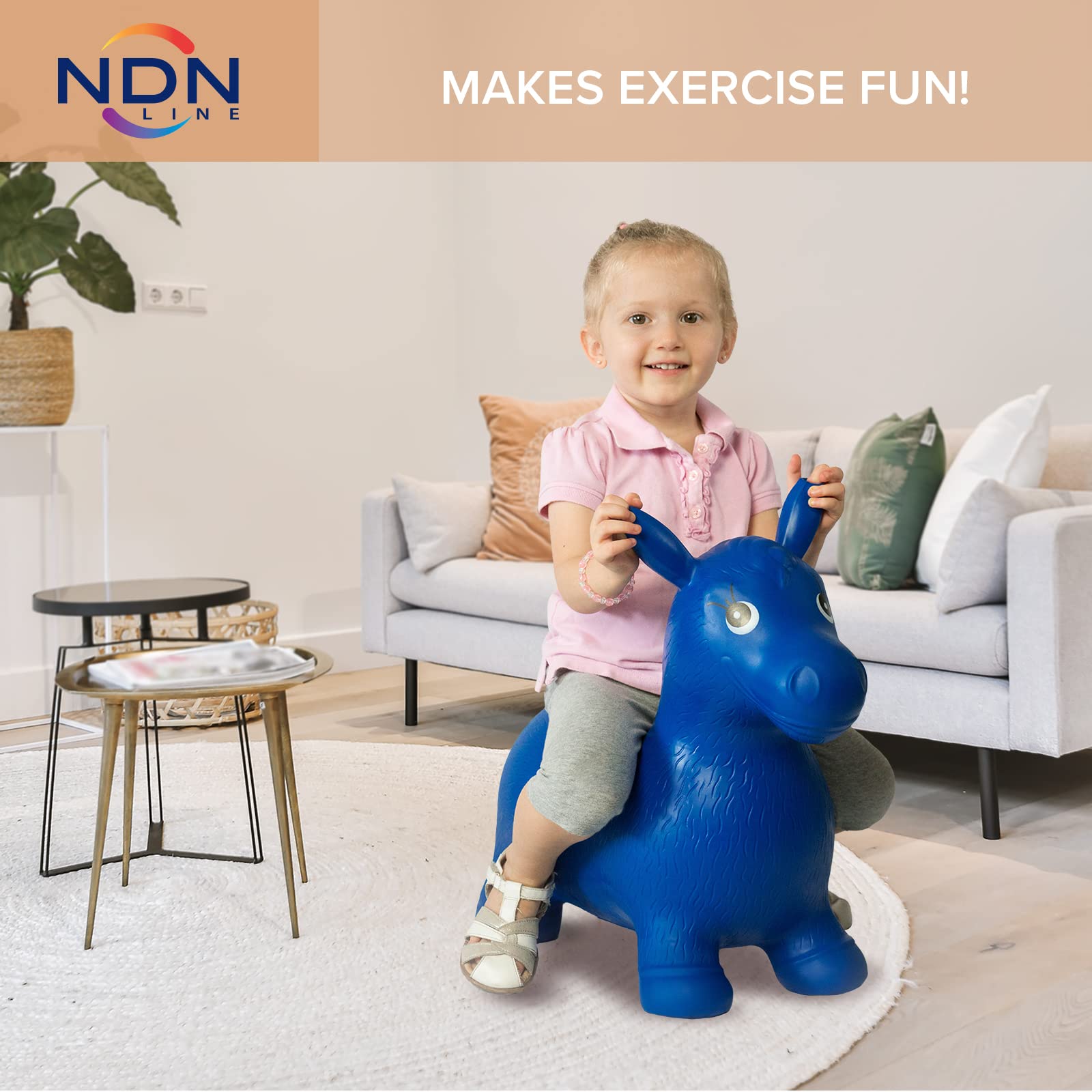 NDN LINE Bouncy Horse - Birthday Gift for 2 year old Hopper Horse Inflatable Jumping Animal with Pump (SINGLE)