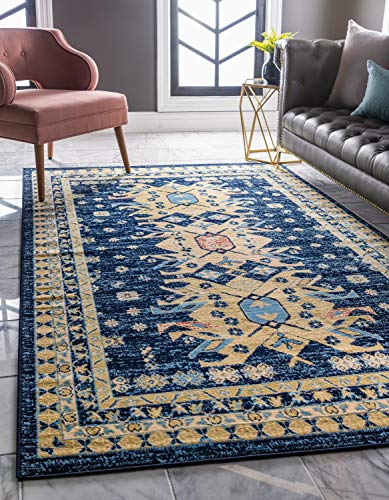 Unique Loom Taftan Collection Border Geometric Tribal Inspired Design Area Rug, 9 ft x 12 ft, Navy Blue/Gold