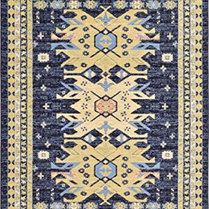 Unique Loom Taftan Collection Border Geometric Tribal Inspired Design Area Rug, 9 ft x 12 ft, Navy Blue/Gold