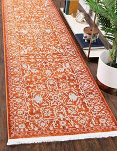 unique loom traditional classic intricate design with distressed vintage detail, area rug, 2' 7 x 10' 0 runner, terracotta/ivory