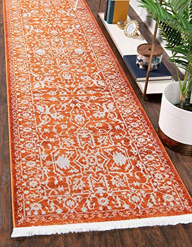 Unique Loom Traditional Classic Intricate Design with Distressed Vintage Detail, Area Rug, 2' 7 x 10' 0 Runner, Terracotta/Ivory