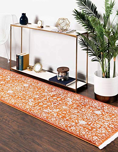 Unique Loom Traditional Classic Intricate Design with Distressed Vintage Detail, Area Rug, 2' 7 x 10' 0 Runner, Terracotta/Ivory