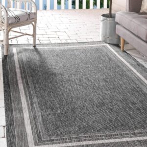 Unique Loom Outdoor Border Collection Area Rug - Soft Border (7' 1" x 10' Rectangle, Black/ Ivory)