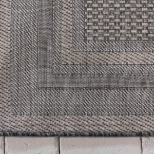 Unique Loom Outdoor Border Collection Area Rug - Soft Border (7' 1" x 10' Rectangle, Black/ Ivory)