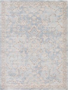 unique loom paris collection pastel tones traditional distressed light blue area rug (9' 0 x 12' 0)