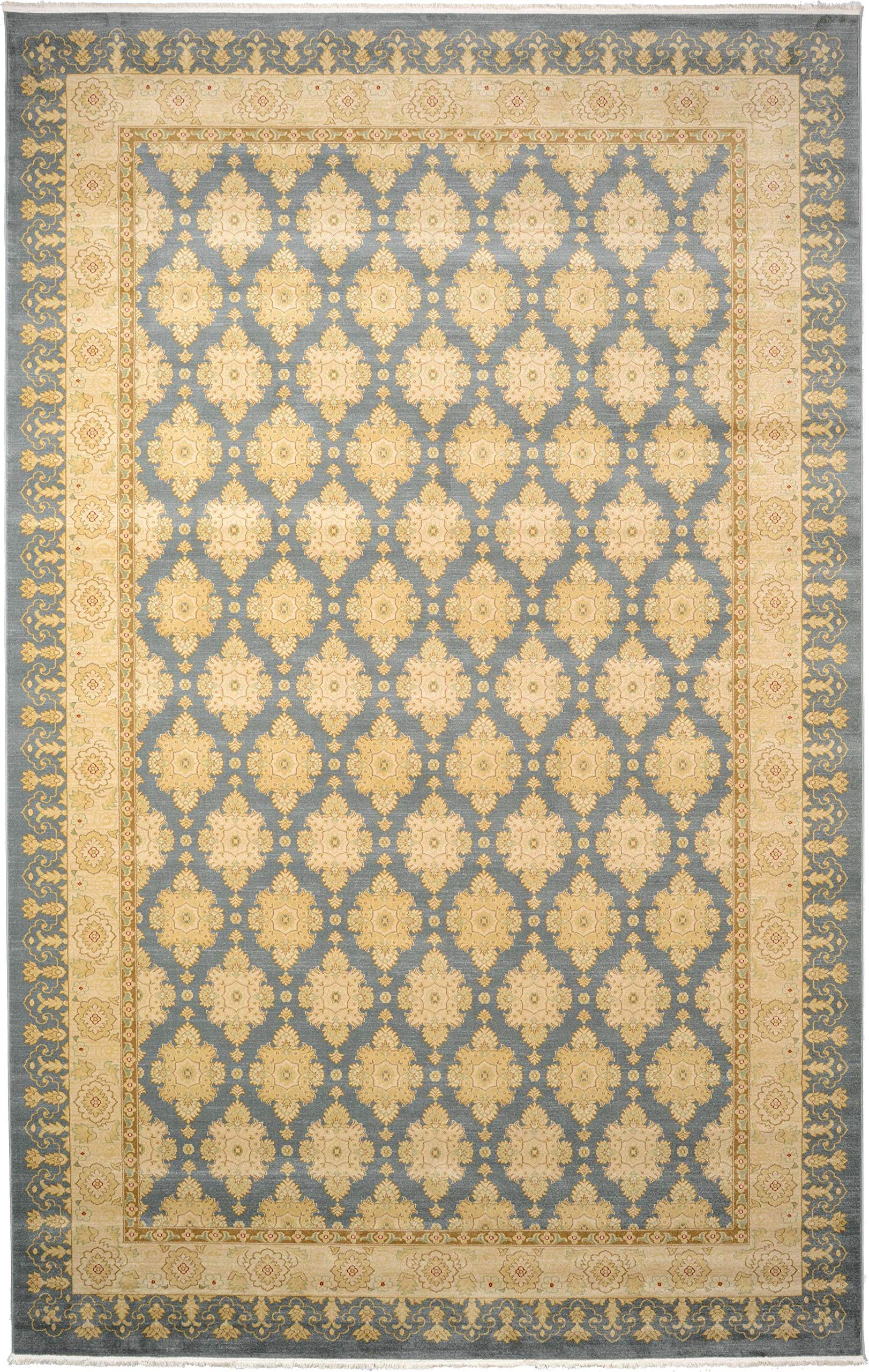 Unique Loom Edinburgh Collection Area Rug-Zinnia, 10 ft 6 in x 16 ft 5 in, Blue/Beige