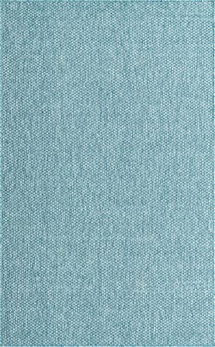 Unique Loom Collection Casual Transitional Solid Heathered Indoor/Outdoor Flatweave Area Rug (5' 3" x 8' Rectangle, Aquamarine/Ivory)