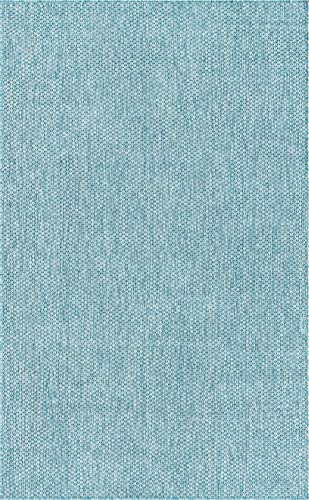 Unique Loom Collection Casual Transitional Solid Heathered Indoor/Outdoor Flatweave Area Rug (5' 3" x 8' Rectangle, Aquamarine/Ivory)