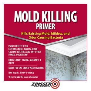 Rust-Oleum Zinsser 276087-4PK Mold Killing Primer, Quart, White, 4 Pack