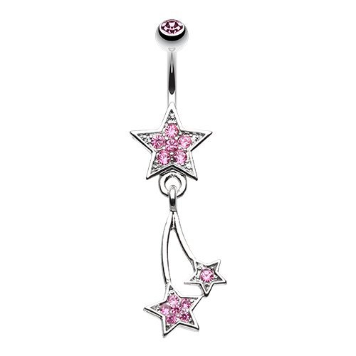 WildKlass Jewelry Sparkle Stars 316L Surgical Steel Belly Button Ring (Light Pink)