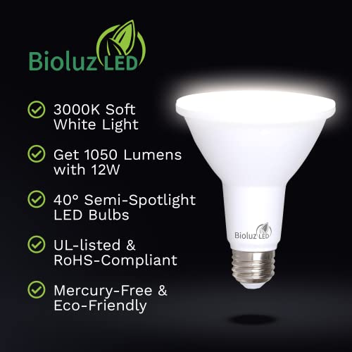 Bioluz LED 4 Pack PAR38 LED Light Bulb 90 CRI 12W = 100-120 Watt Replacement, Soft White 3000K, Dimmable Light Bulbs Flood Lights Outdoor/Indoor UL Listed Light Bulbs Title 20 High Efficacy LED Bulbs