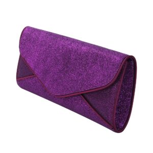 Premium Large Metallic Glitter Envelope Flap Clutch Evening Bag, Purple