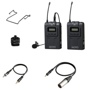 Movo WMIC70 Wireless Lavalier Microphone System - 48 Channel UHF Lapel Mic System with Cordless Mic, 3.5mm XLR Output, and Carrying Case (328-foot Range) - Lavalier Wireless Microphone System