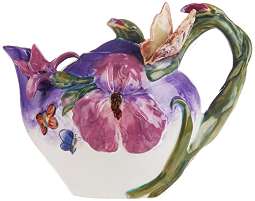 Blue Sky Ceramic Blue Bella Violet Butterfly Teapot, 9.5 x 6 x 7"