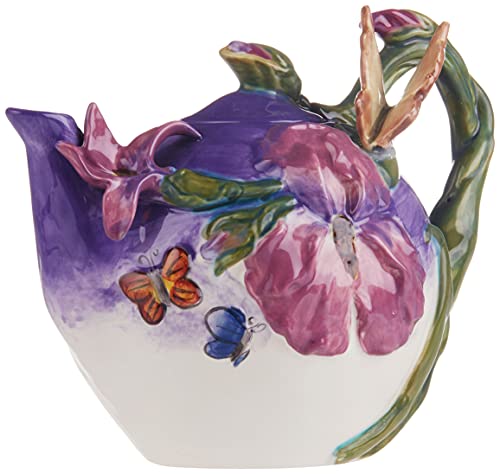 Blue Sky Ceramic Blue Bella Violet Butterfly Teapot, 9.5 x 6 x 7"