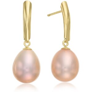 14k Yellow Gold Freshwater Cultured Drop Pearl Earring (Pink)