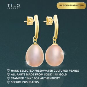 14k Yellow Gold Freshwater Cultured Drop Pearl Earring (Pink)