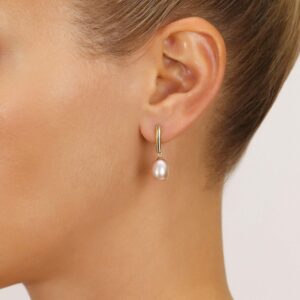 14k Yellow Gold Freshwater Cultured Drop Pearl Earring (Pink)