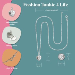 FashionJunkie4Life Sterling Silver Heart Locket Necklace, 18" Chain | Birthday Gift for Teen Girls