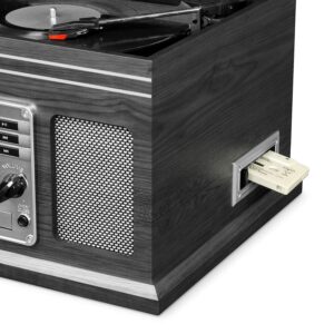 Victrola Nostalgic 6-in-1 Bluetooth Record Player & Multimedia Center with Built-in Speakers - 3-Speed Turntable, CD & Cassette Player, AM/FM Radio | Wireless Music Streaming | Grey | wood