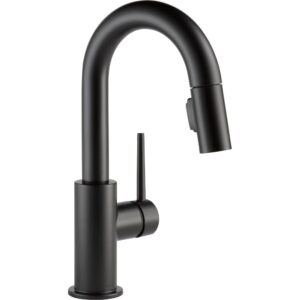 delta faucet trinsic matte black bar faucet with pull down sprayer, black bar sink faucet single hole, wet bar faucets single hole, prep sink faucet, black kitchen faucet, matte black 9959-bl-dst