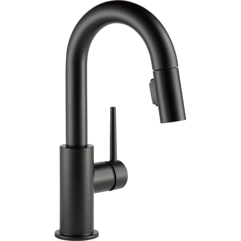 Delta Faucet Trinsic Matte Black Bar Faucet with Pull Down Sprayer, Black Bar Sink Faucet Single Hole, Wet Bar Faucets Single Hole, Prep Sink Faucet, Black Kitchen Faucet, Matte Black 9959-BL-DST