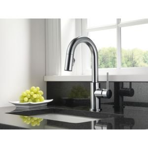 Delta Faucet Trinsic Matte Black Bar Faucet with Pull Down Sprayer, Black Bar Sink Faucet Single Hole, Wet Bar Faucets Single Hole, Prep Sink Faucet, Black Kitchen Faucet, Matte Black 9959-BL-DST