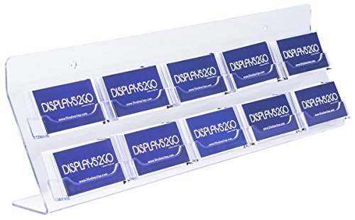 Displays2go BC10CL Tabletop or Countertop Business Card Rack, Slant Back Design with 10 Pockets, Clear