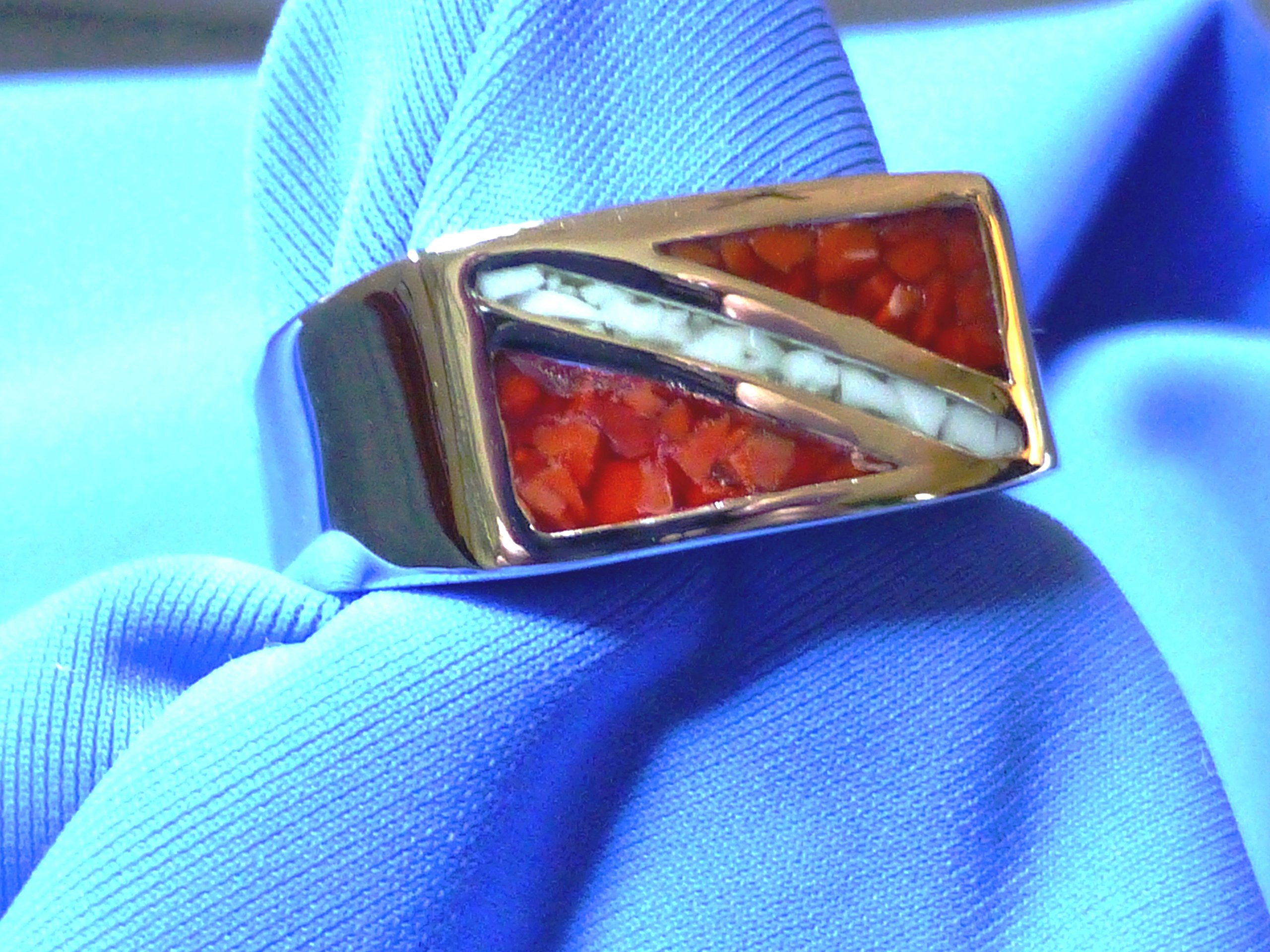 Dive Flag Ring - Tarnish-Free Rhodium-Plated Bronze, with Inlay of Simulated Red Coral and Mother-of-Pearl Chips (12)