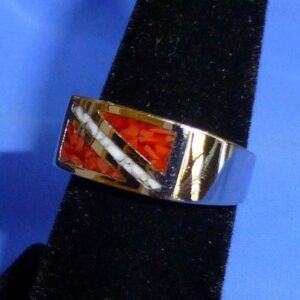 Dive Flag Ring - Tarnish-Free Rhodium-Plated Bronze, with Inlay of Simulated Red Coral and Mother-of-Pearl Chips (12)