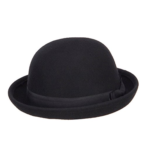 Wool Felt Upturn Brim Bowler Hat - Black OSFM