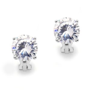 Mariell 3 Carat Cubic Zirconia Crystal Clip-On Stud Earrings for Non-Pierced Ears, Jewelry Gift for Women