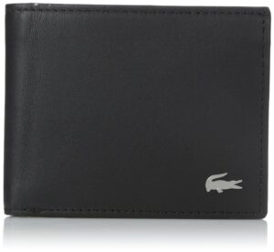 lacoste mens lacoste men's fitzgerald leather billfold with id card holder wallet, black, one size us