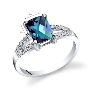 PEORA Created Alexandrite and Genuine Diamond Venetian Ring for Women 14K White Gold, Color Changing 1.50 Carats Radiant Cut 8x6mm, Size 7