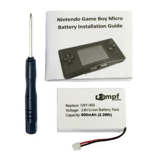 mpf products 600mah oxy-003, gpnt-02 battery replacement kit compatible with nintendo game boy micro oxy-001