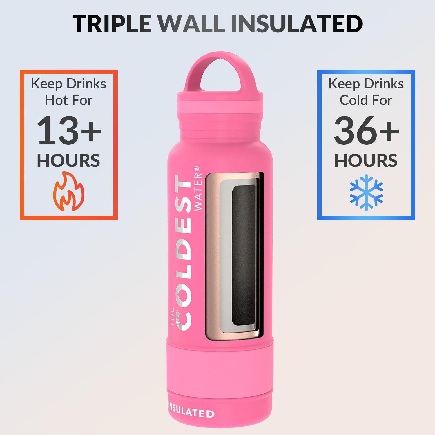 Coldest Insulated Water Bottle with Handle Lid | Leak Proof, Simple Insulated Modern Stainless Steel, Double Walled, Sport Thermos Bottles, Metal Flask | 21oz