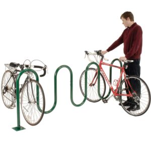 Global Industrial 94"L Wave Bike Rack, Green, Flange Mount, 9-Bike Capacity