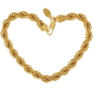 LIFETIME JEWELRY 7mm Rope Chain Bracelet for Men and Women 24K Real Gold Plated (Gold, 8 inches)