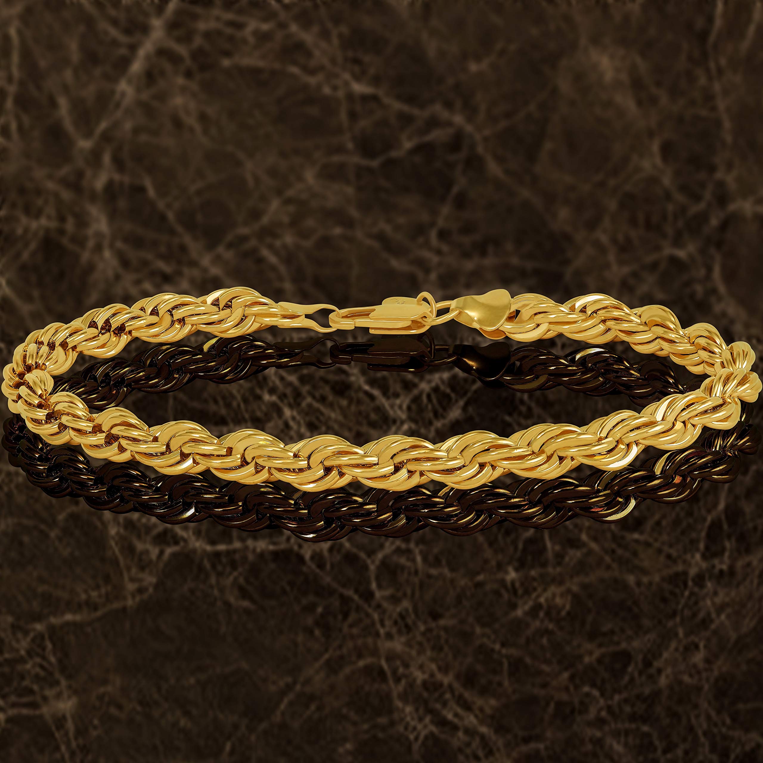 LIFETIME JEWELRY 7mm Rope Chain Bracelet for Men and Women 24K Real Gold Plated (Gold, 8 inches)