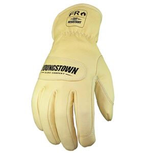 youngstown glove leather ground utility gloves for men - kevlar lined - cut, puncture, flame resistant, arc rated, - tan, x-large