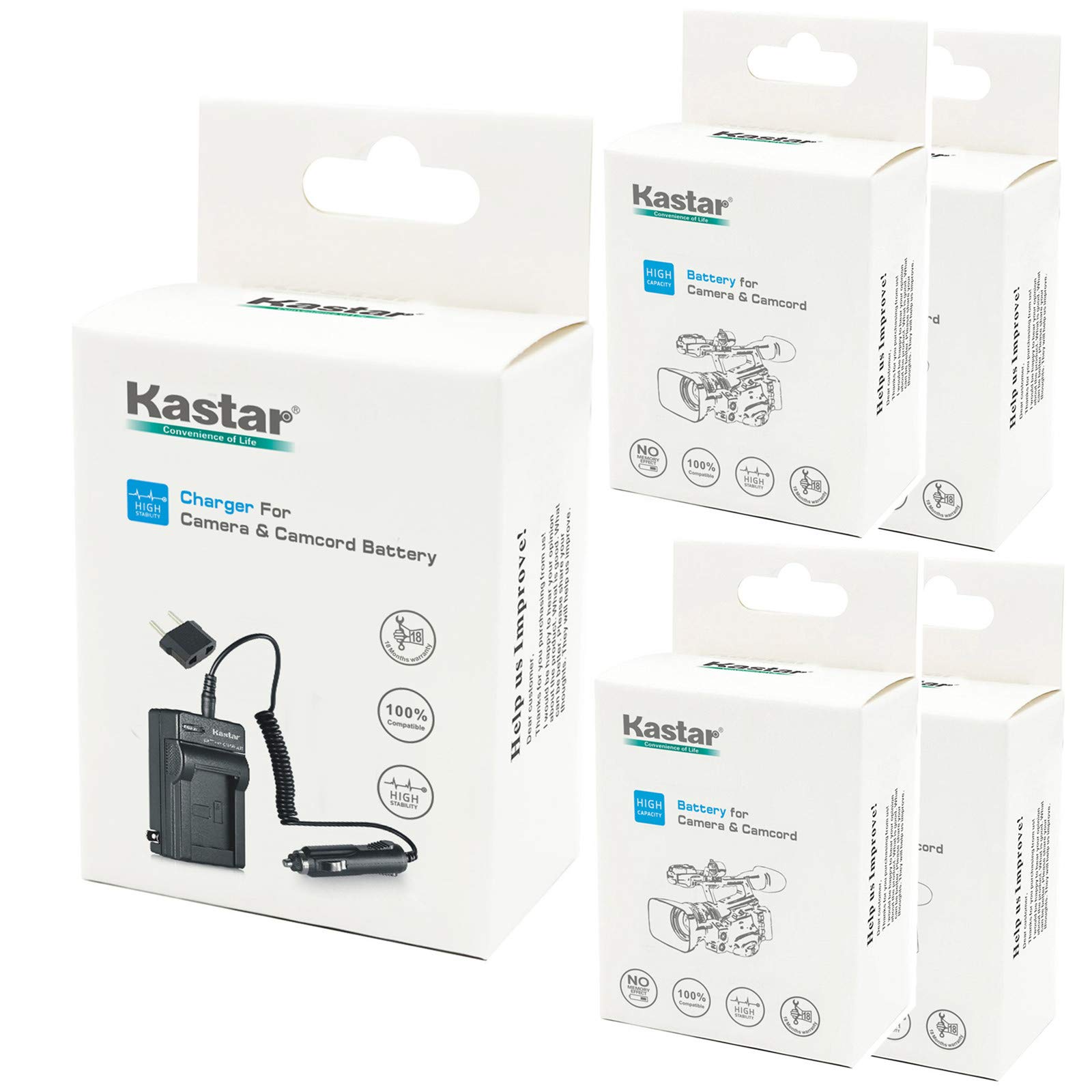 Kastar NP-FH70 Battery (4-Pack) + Charger Replacement for Sony NP-FH60 NP-FH70 Battery, Sony DCR-DVD405 407E 408 410E 450 602E 650E DCR-HC96 DCR-SR85 HDR-HC9 HDR-UX20 HDR-SR12 DCR-SR65E XR500E Camera